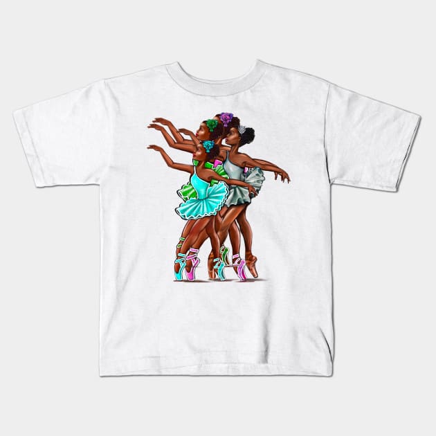 African American, Black ballerina girls with corn rows ballet dancing 10 ! black girl with Afro hair and dark brown skin wearing a green tutu. Love Ballet Kids T-Shirt by Artonmytee